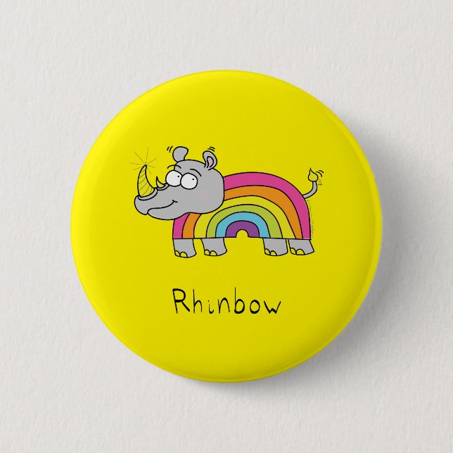 Rhino Rainbow Funny Cute Kids Rhinoceros 6 Cm Round Badge (Front)