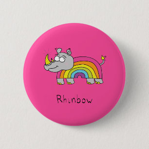 Rhino Rainbow Funny Cute Kids Rhinoceros 6 Cm Round Badge