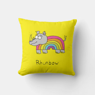 Rhino Rainbow Funny Cute Kids Rhinoceros Cushion