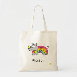 Rhino Rainbow Funny Cute Kids Rhinoceros Tote Bag