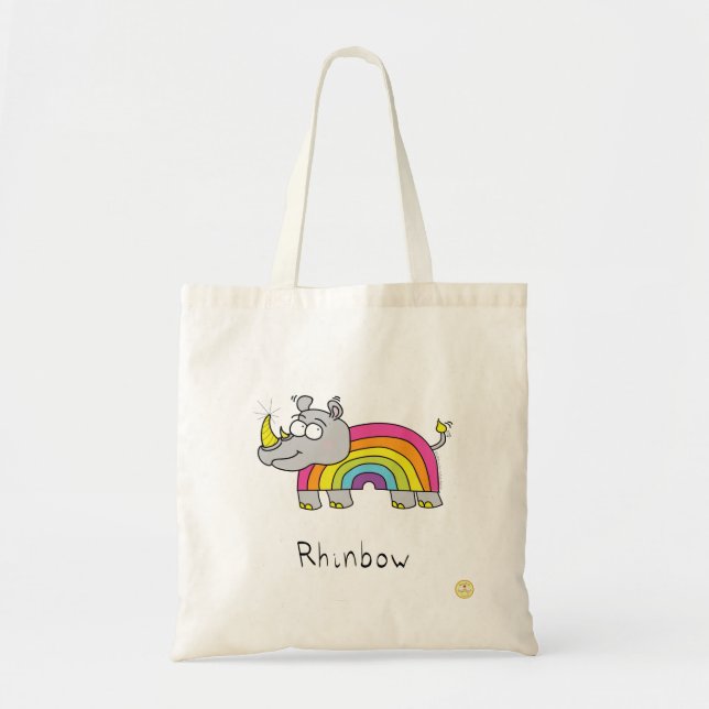 Rhino Rainbow Funny Cute Kids Rhinoceros Tote Bag (Front)