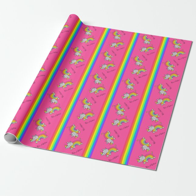 Rhino Rainbow Funny Cute Kids Rhinoceros Wrapping Paper (Unrolled)