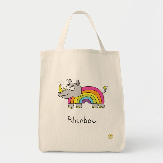 Rhino Rainbow Funny Kids Tote Bag (Front)