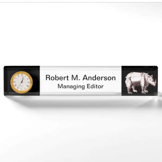 Rhino - Renaissance Style Drawing of a Rhinoceros Nameplate