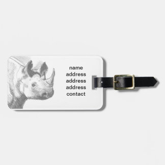 Rhino Rhinoceros Pencil Drawing sketch Luggage Tag