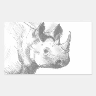Rhino Rhinoceros Pencil Drawing sketch Rectangular Sticker