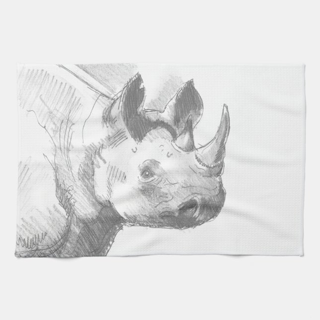 Rhino Rhinoceros Pencil Drawing sketch Tea Towel (Horizontal)