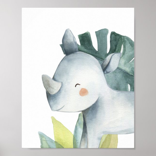 Rhino Safari Jungle Baby Nursery Print (Front)