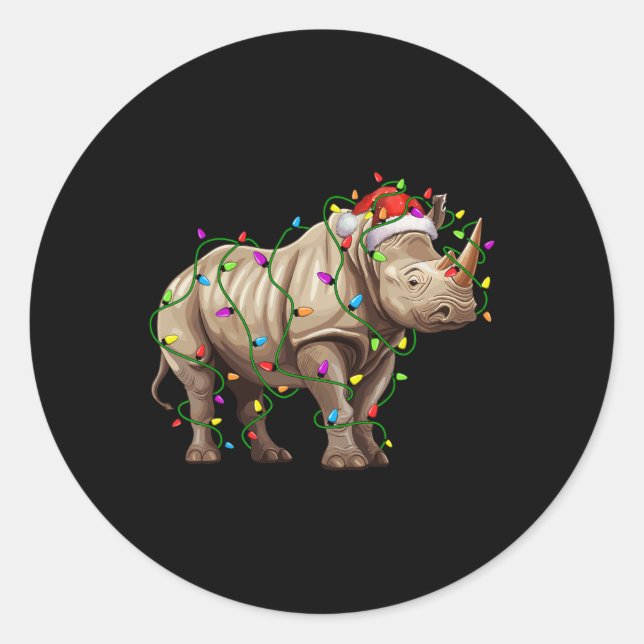 Rhino Santa Christmas Tree Lighting Xmas Funny  Classic Round Sticker (Front)