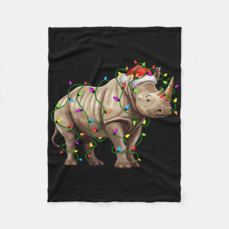 Rhino Santa Christmas Tree Lighting Xmas Funny Fleece Blanket