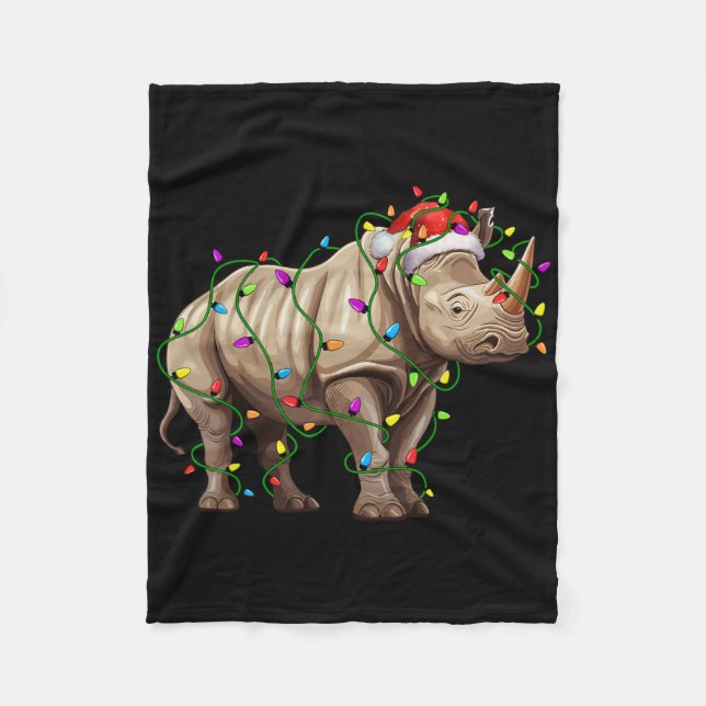 Rhino Santa Christmas Tree Lighting Xmas Funny  Fleece Blanket (Front)