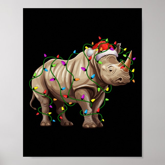 Rhino Santa Christmas Tree Lighting Xmas Funny  Poster (Front)