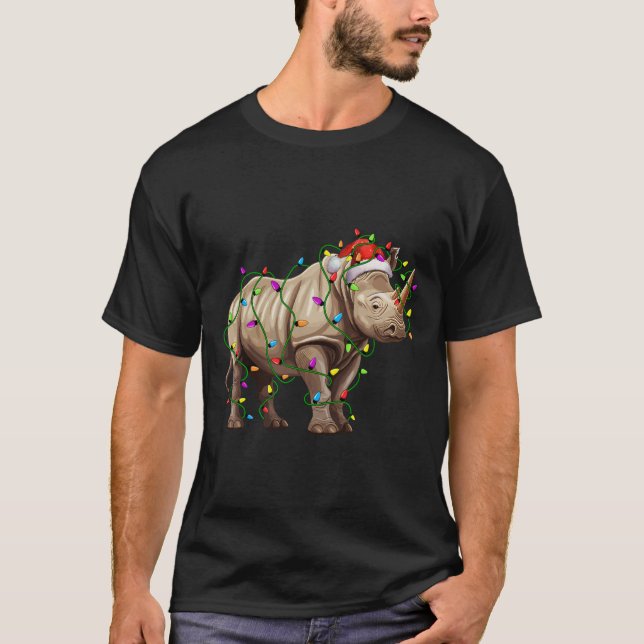 Rhino Santa Christmas Tree Lighting Xmas Funny  T-Shirt (Front)