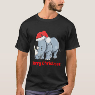 Rhino Santa Hat Merry Christmas Tree Pajama Vacati T-Shirt