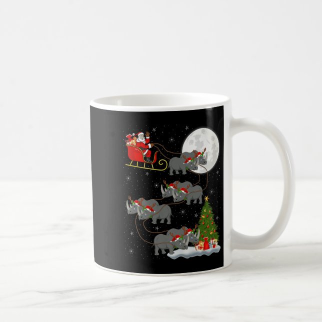 Rhino Santa Sleigh Flying Funny Magical Christmas  Coffee Mug (Right)
