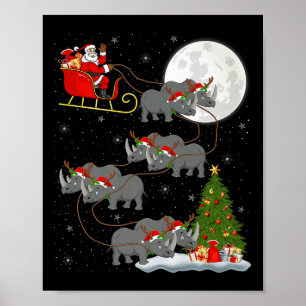Rhino Santa Sleigh Flying Funny Magical Christmas  Poster