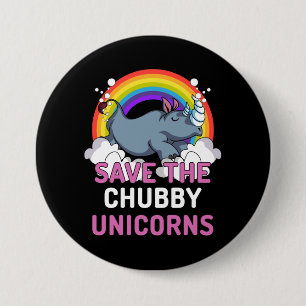 Rhino Save The Chubby Unicorns Magical Rainbow 7.5 Cm Round Badge