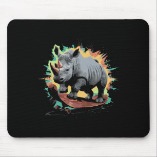Rhino Skateboarding Distressed Splash Design Men W Mouse Mat