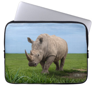 Rhino Standing On Green Hilltop Photo Enlargement Laptop Sleeve
