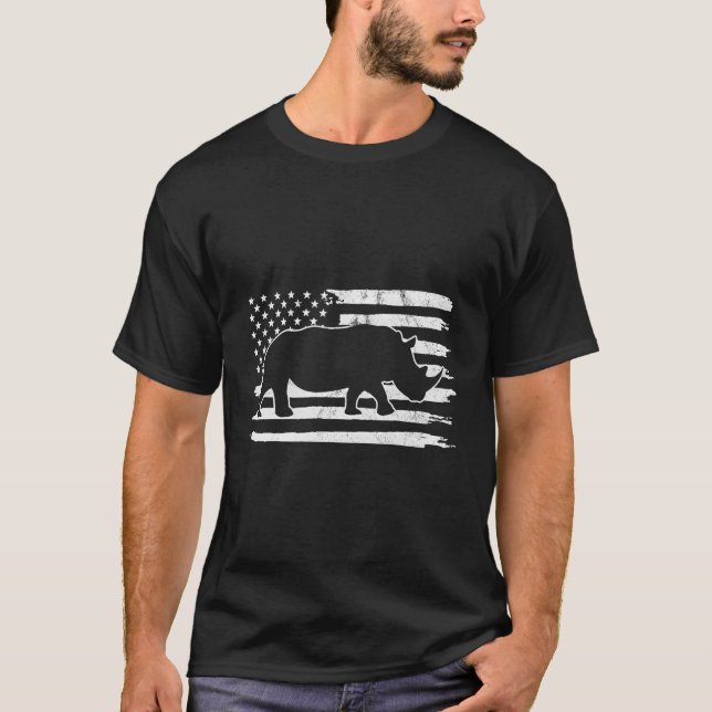 Rhino Usa Flag 4Th Of July America T-Shirt (Front)