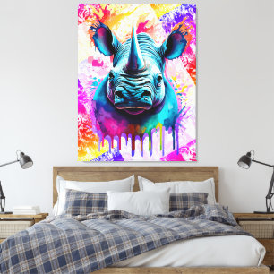 Rhino Wall Art Print - Colourful Rhino Wildlife