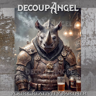Rhino Warrior Drinking Beer - Decoupage - Tissue Paper