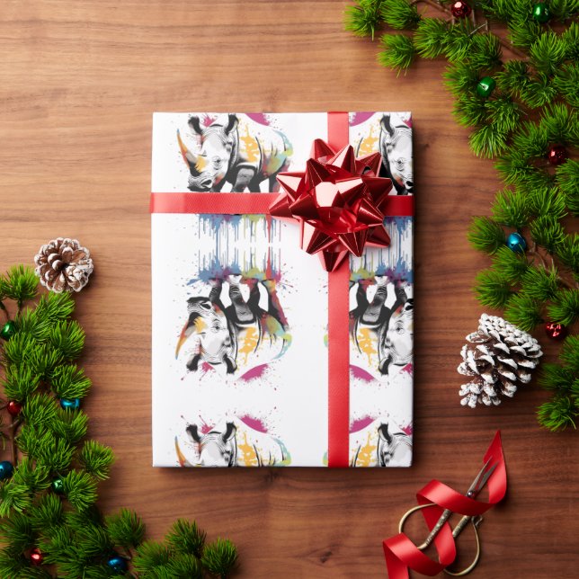 Rhino Wildlife & Nature Water Colour Set Wrapping Paper (Holiday Gift)