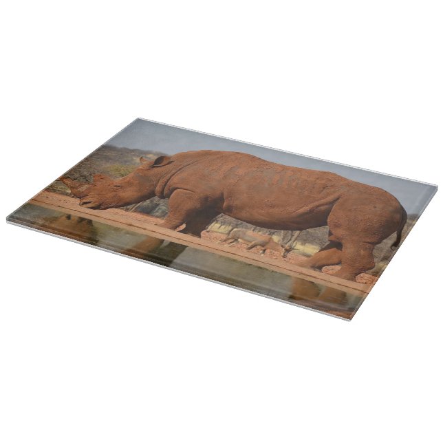Rhino with mud on skin photo cutting board (Corner)