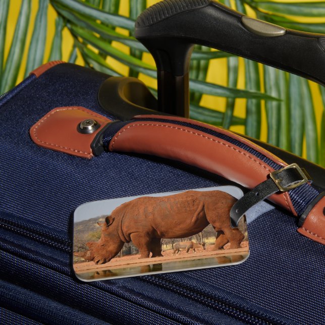 Rhino with mud on skin photo luggage tag (Front Insitu 3)
