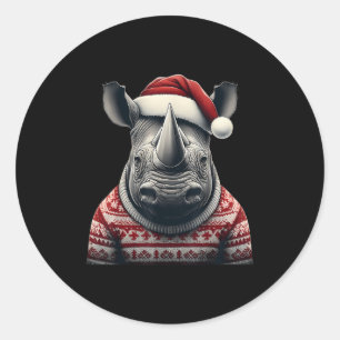 Rhino With Santa Hat Christmas Safari Xmas Rhinoce Classic Round Sticker