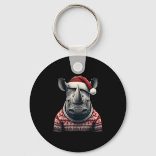 Rhino With Santa Hat Christmas Safari Xmas Rhinoce Key Ring
