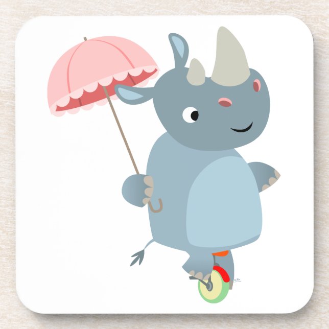Rhino with Umbrella on Unicycle Coasters Set (Front)