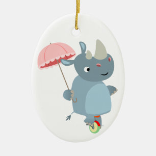 Rhino with Umbrella on Unicycle Ornament