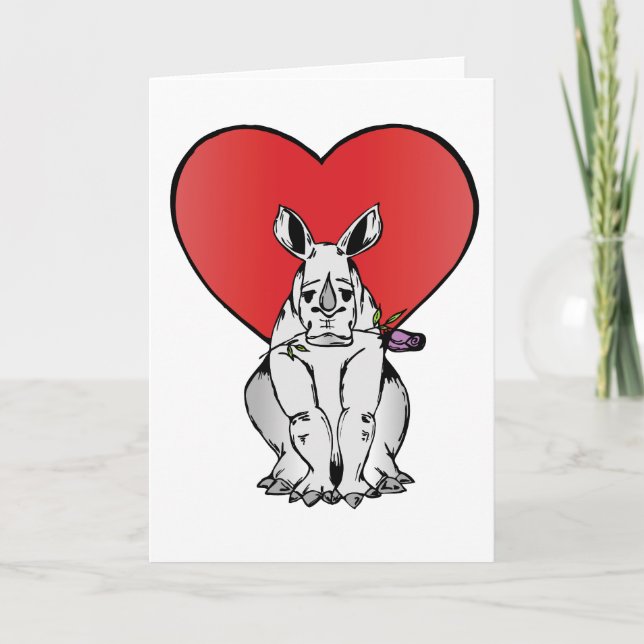 Rhino with Valentine's day heart Holiday Card (Front)