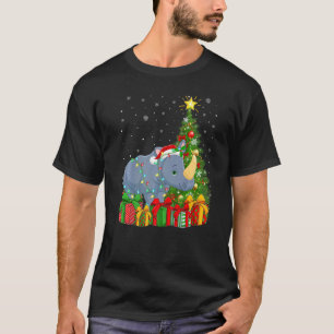 Rhino  Xmas Holiday Santa Rhino Christmas Tree T-Shirt