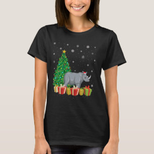 Rhino Xmas Tree Lighting Santa Hat Rhino Christmas T-Shirt
