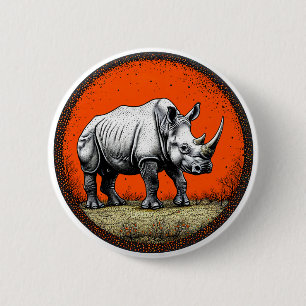 Rhinoceros 6 Cm Round Badge