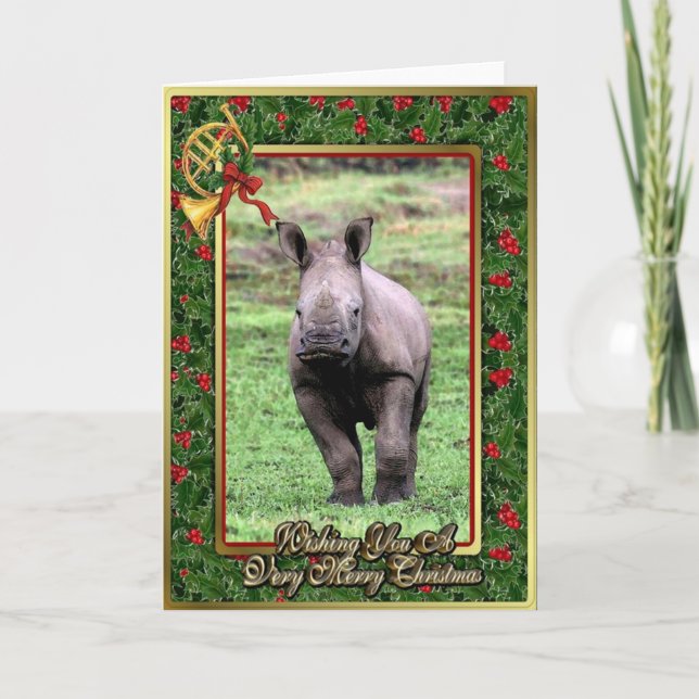 Rhinoceros African Animal Blank Christmas Card (Front)