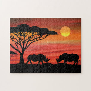 Rhinoceros African Sunset Jigsaw Puzzle