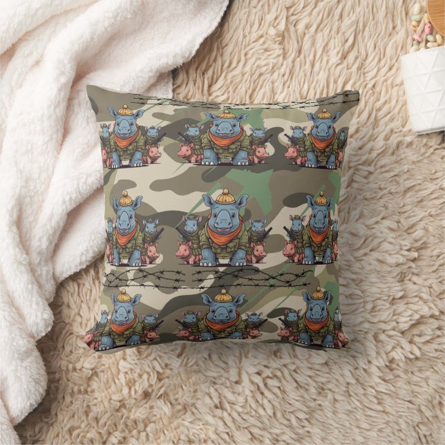 Rhinoceros Army Pattern Cushion (Blanket)