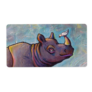 Rhinoceros art little bird gossip fun painting