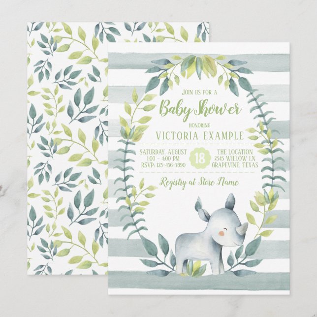 Rhinoceros Baby Shower Invitations (Front/Back)