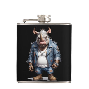 Rhinoceros Biker Rebel in Leather Jacket Cool Hip Flask