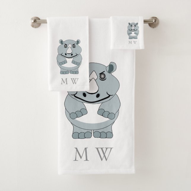 Rhinoceros Design Monogrammed Bath Towel Set (Insitu)