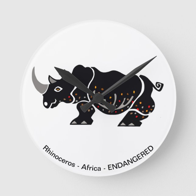 RHINOCEROS - Endangered animal- Conservation Round Clock (Front)