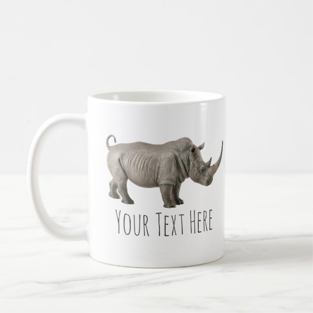 Rhinoceros Illustration Rhino Custom Message Coffee Mug (Left)