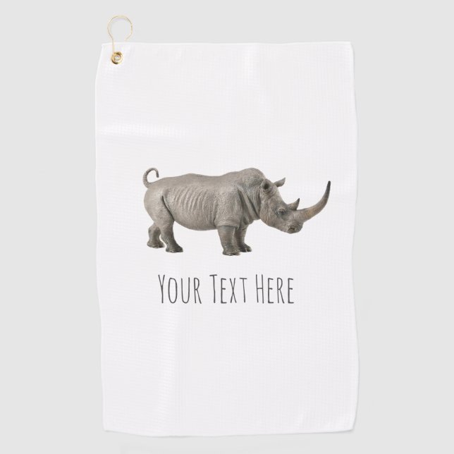 Rhinoceros Illustration Rhino Custom Message Golf Towel (Front)