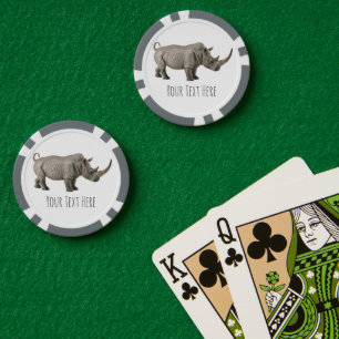 Rhinoceros Illustration Rhino Custom Message  Poker Chips