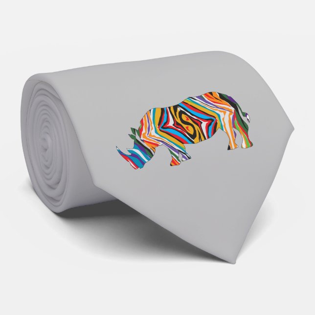 Rhinoceros in a Psychedelic Zebra Pattern Tie (Rolled)