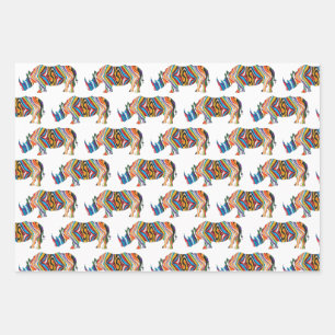 Rhinoceros in a Zebra Print Wrapping Paper Sheet